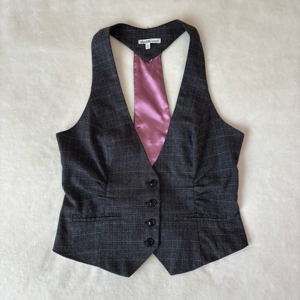 Charlotte Russe grey plaid fitted vest
